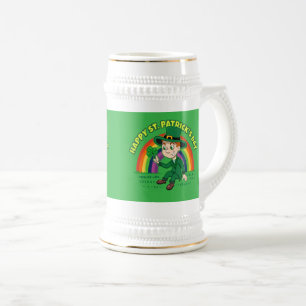 Caneca De Cerveja Toon leprechaun bonito com shamrock e arco-íris