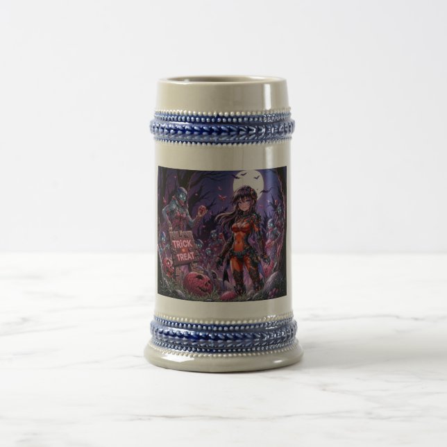 Caneca De Cerveja Trick ou Treine Zombies Halloween Entregando o Cér (Centro)