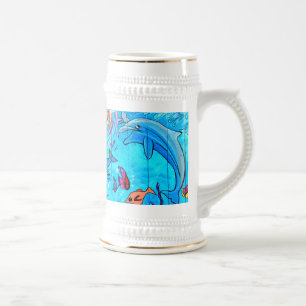 caneca de cerveja tropical de golfinhos