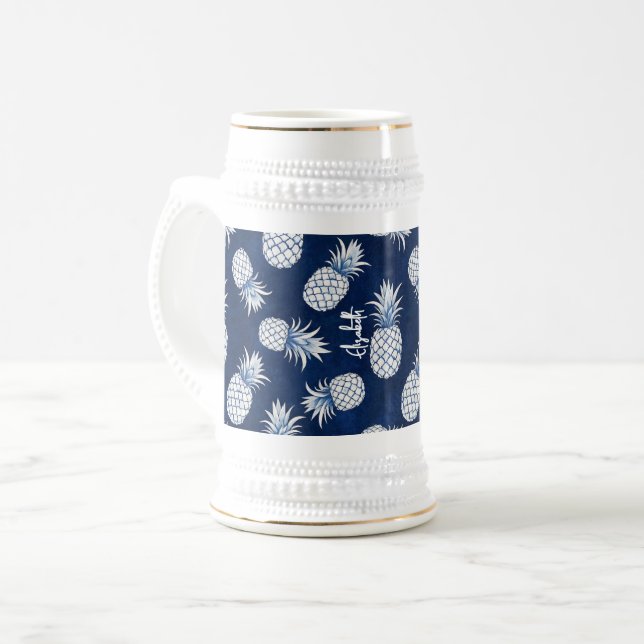 Caneca De Cerveja Tropical Pineapple with Name – Watercolor Style (Frente Esquerda)