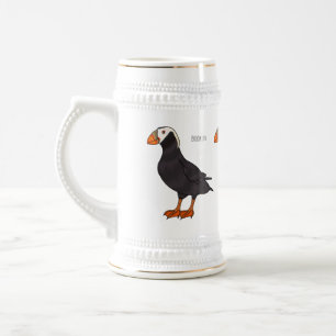 Caneca De Cerveja Tufted puffin bird cartoon illustration 