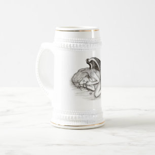 Caneca De Cerveja Um anjo adormecido, Design preto e branco
