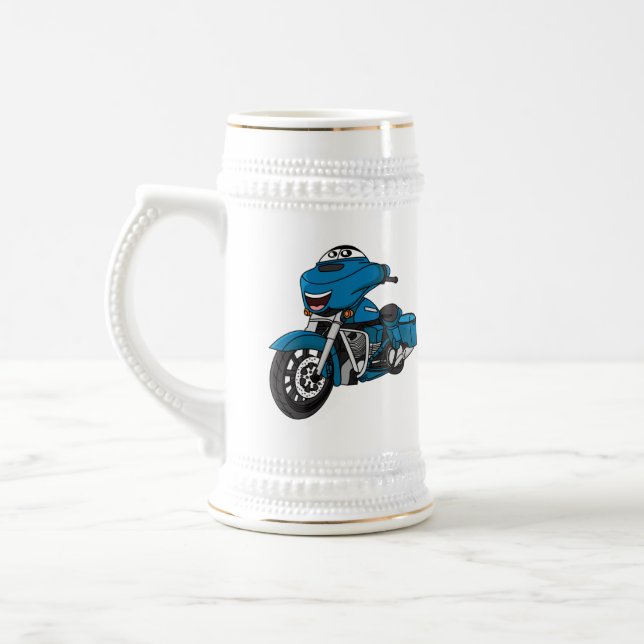 Caneca De Cerveja Um desenho animado de moto azul e bonito (Esquerda)