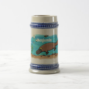 Caneca De Cerveja Um desenho animado para a natação em platypus
