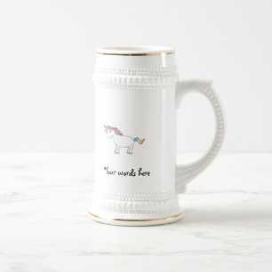 Caneca De Cerveja Unicórnio branco bonito do arco-íris