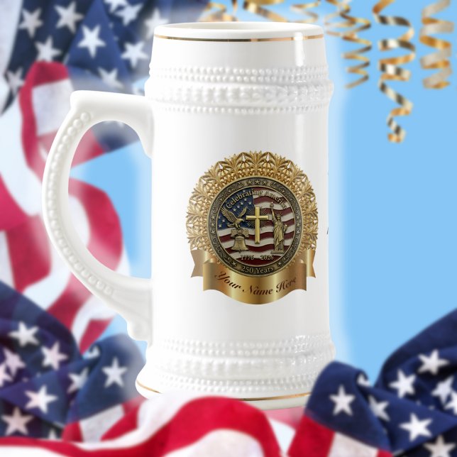 Caneca De Cerveja US 250th Anniversary Custom Golden Frame Seal (Criador carregado)