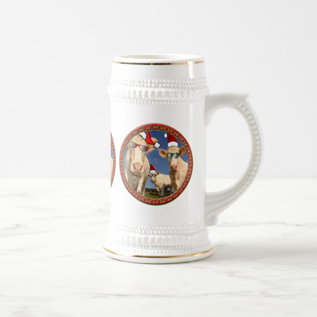 Caneca De Cerveja Vacas de Natal com óculos e chapéus de Papai Noel  (Direita)