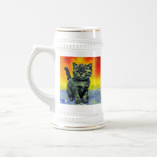 Caneca De Cerveja Van Gogh Style Cat Sunset Beach