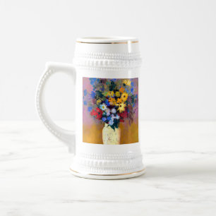 Caneca De Cerveja Vaso Branco com Flores Odilon Redon