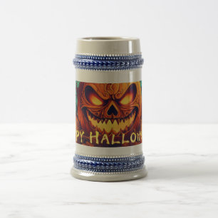 Caneca De Cerveja Velas de Abóbora Brilhante Árvores Torcidas Arte