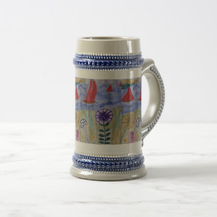 Caneca De Cerveja Velas Vermelhas e Flores