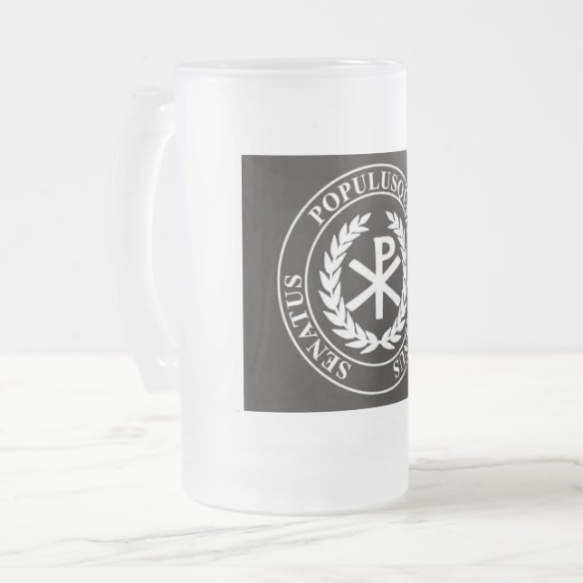Caneca De Cerveja Vidro Jateado Χ Ρ+SPQR Poculto (Frente Esquerda)