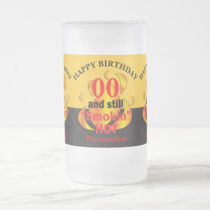 Caneca De Cerveja Vidro Jateado 00 anos de idade e ainda fumando quente 00.o aniv