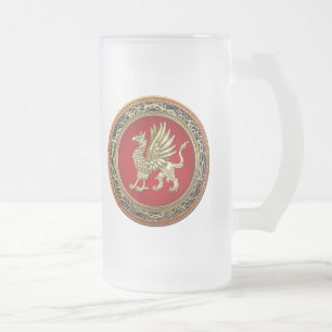 Caneca De Cerveja Vidro Jateado [200] Dourado Griffin sagrado