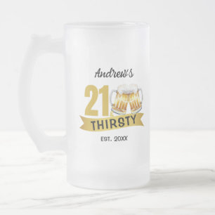 CANECA DE CERVEJA VIDRO JATEADO 21 & SEDENTO - ANIVERSÁRIO DE 21 ANOS
