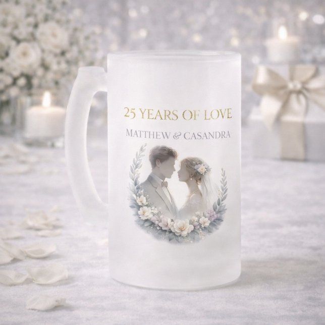 Caneca De Cerveja Vidro Jateado 25th Wedding Anniversary Heirloom Celebration (Criador carregado)