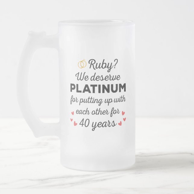 Caneca De Cerveja Vidro Jateado 40º Aniversário do Casamento I - Casal Ruby Funny (Esquerda)