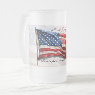 Caneca De Cerveja Vidro Jateado 4 de Julho – Celebre com a Bandeira dos EUA