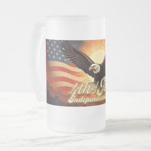 Caneca De Cerveja Vidro Jateado 4 de Julho – Tributo ao Águia Majestosa e Fogos de