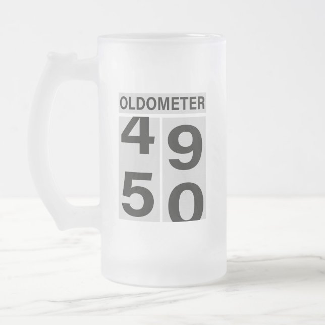 Caneca De Cerveja Vidro Jateado 50º Aniversário - Canhão de Cerveja Oldometer (Esquerda)