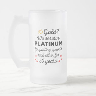 Caneca De Cerveja Vidro Jateado 50º aniversário de casamento I - Dourado Casal eng