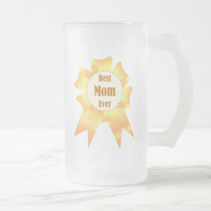 Caneca De Cerveja Vidro Jateado A melhor mãe sempre ganhadora do Ouro, fita prêmio