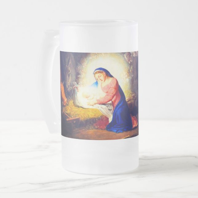 Caneca De Cerveja Vidro Jateado A Natividade do Cristo (Frente Esquerda)