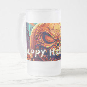 Caneca De Cerveja Vidro Jateado Abóbora de Halloween Galho Torcido Ornado