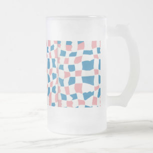 Caneca De Cerveja Vidro Jateado Abstrato da placa de verificação azul-rosa do moni