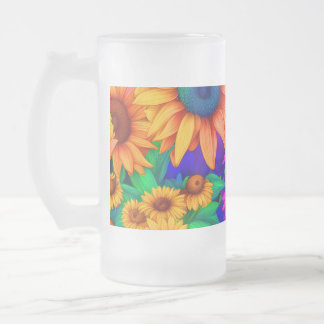 Caneca De Cerveja Vidro Jateado Abstrato de girassol nº 1 -