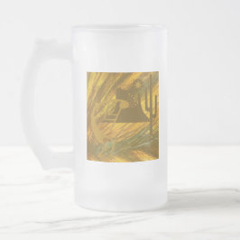 Caneca De Cerveja Vidro Jateado Abstrato Kokopelli com Mesa, Cactus e Sol