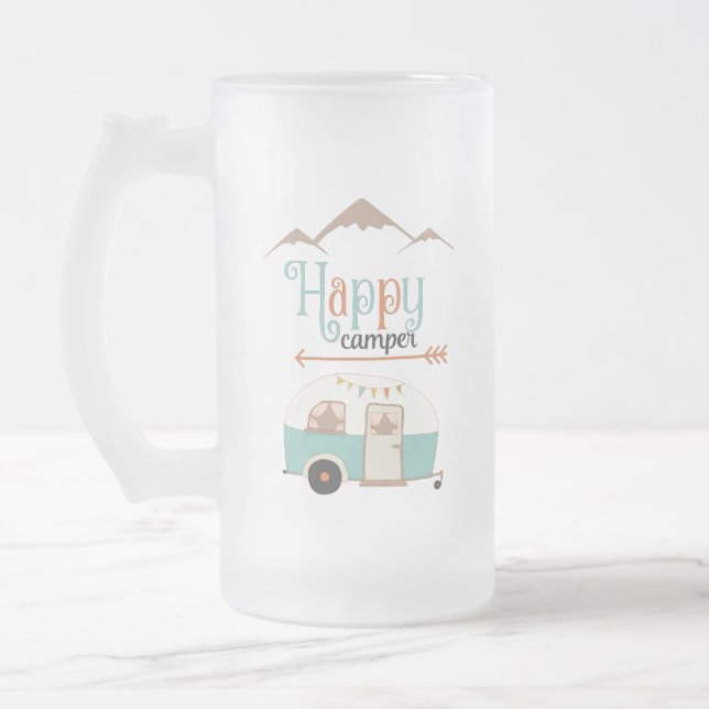 CANECA DE CERVEJA VIDRO JATEADO ACAMPADOR FELIZ (Esquerda)