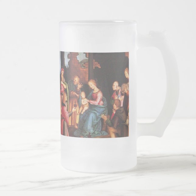 CANECA DE CERVEJA VIDRO JATEADO ADORAÇÃO DO MAGI (Direita)
