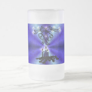 Caneca De Cerveja Vidro Jateado Advento, Artdeco de Natal sobre o Arco-Íris Verde