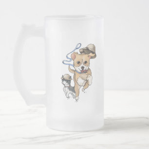Caneca De Cerveja Vidro Jateado Adventure Pup e Gatinho