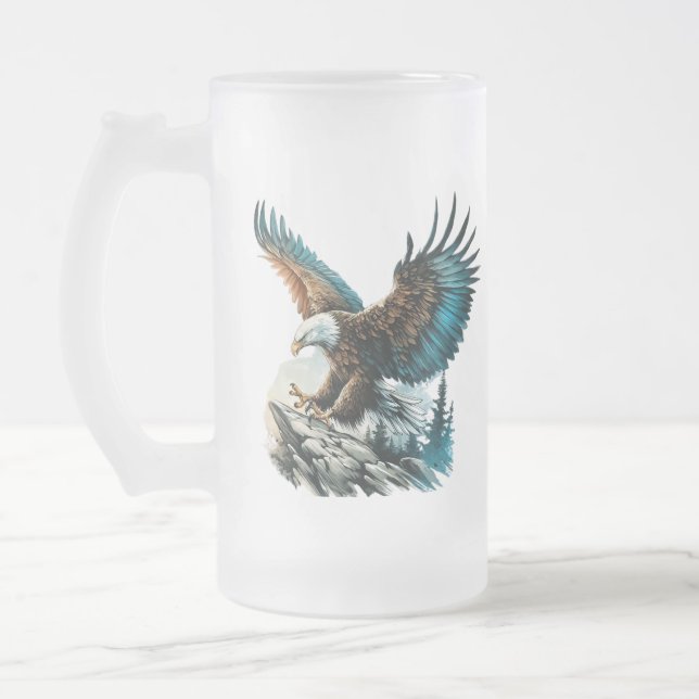 Caneca De Cerveja Vidro Jateado Águia em Aquarela (Esquerda)