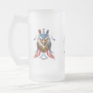 Caneca De Cerveja Vidro Jateado Águia Patriótica USA FAFO Patriotic Mug