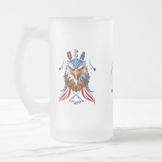 Caneca De Cerveja Vidro Jateado Águia Patriótica USA FAFO Patriotic Mug (Esquerda)