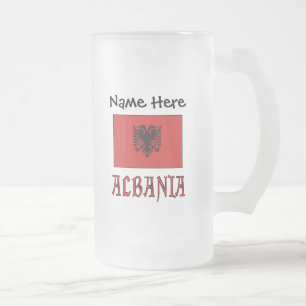 Caneca De Cerveja Vidro Jateado Albanês Bandeira Personalizada Albanesa 
