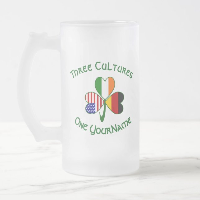 Caneca De Cerveja Vidro Jateado Alemão Irlandês EUA Flags Shamrock Personalizado (Esquerda)