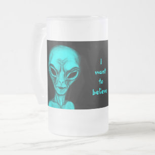 Caneca De Cerveja Vidro Jateado Alienígena, quero acreditar