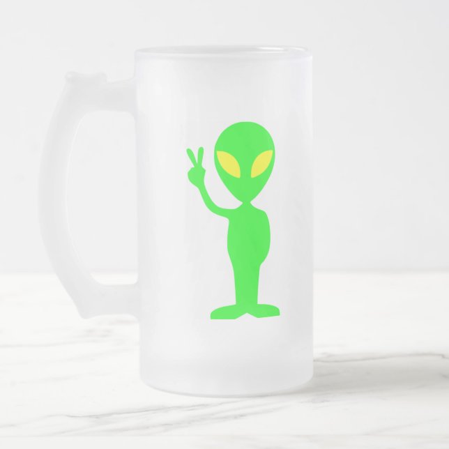 CANECA DE CERVEJA VIDRO JATEADO ALIENÍGENA VERDE (Esquerda)