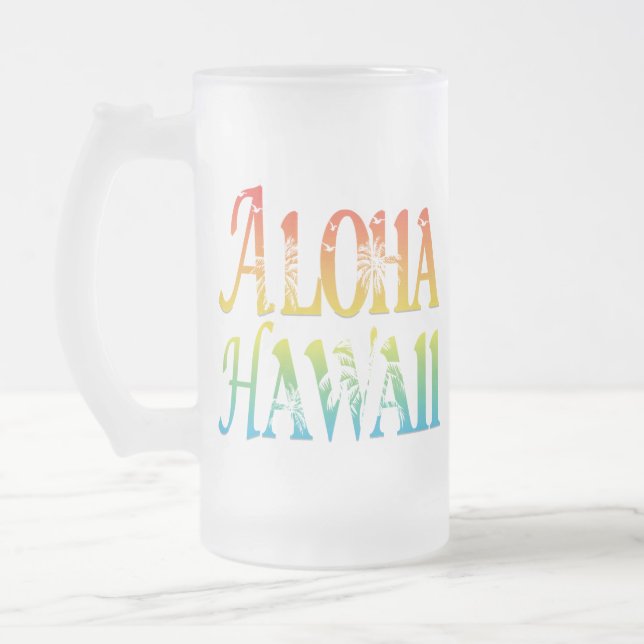Caneca De Cerveja Vidro Jateado Aloha Hawaii (Esquerda)