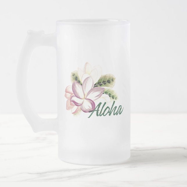 Caneca De Cerveja Vidro Jateado Aloha Plumeria (Esquerda)
