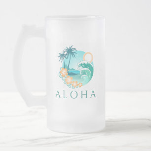 Caneca De Cerveja Vidro Jateado Aloha Tropical