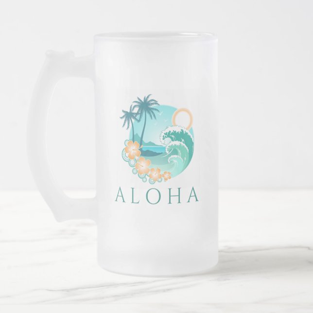 Caneca De Cerveja Vidro Jateado Aloha Tropical (Esquerda)