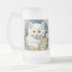 Caneca De Cerveja Vidro Jateado Alphonse Mucha Art Nouveau Kitten