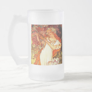 Caneca De Cerveja Vidro Jateado Alphonse Mucha Art Nouveau Primavera
