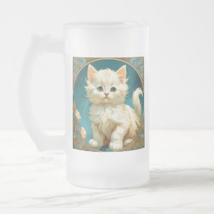 Caneca De Cerveja Vidro Jateado Alphonse Mucha Art Nouveau White Cat