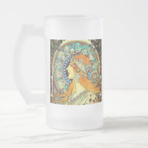 Caneca De Cerveja Vidro Jateado Alphonse Mucha Art Nouveau Zodiac